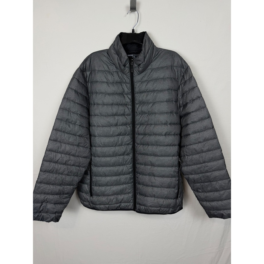 SwissTech Men Puffer Jacket XL Grey Heather SM48602YH Mock Neck Quilted Full Zip